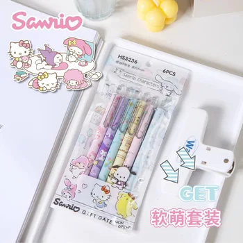 6pcs Originali Sanrio Hello Kitty Animacinių filmų Mielas Žemas Svorio Centras St Dvigubai Granulių Pen Galvos Roller Ball Pen Nuotrauka
