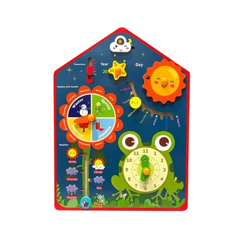 Montessori Žaislas Vaikams Laikrodis Sezoną, Mėnesius, Dienas, Savait, Sakau, Išmokti Atpažinti Laikrodis Kalendorius Nuotrauka