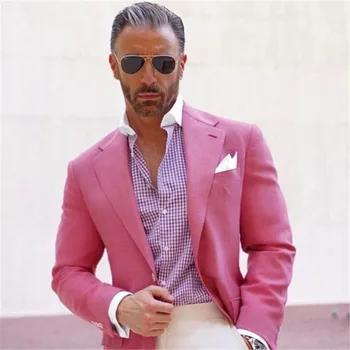 Naujas Naujausia Kailis Ziajać Dizaino Hot Pink Vyrų Kostiumą, Laisvalaikio Švarkas Užsakymą Liesas 2 Vnt Šalies Striukė Stiliaus Kostiumai Jaunikis Smokingas Terno Nuotrauka