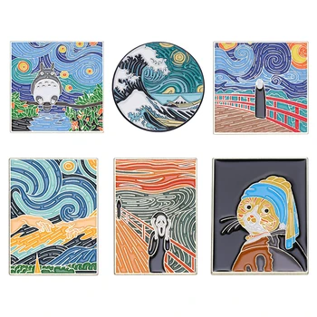 Van Gogh Žvaigždėtas Dangus Emalio Pin Anime, Segtukai, Emblemos ant Kuprinės, Mielas Dalykų, Priedai Papuošalų Manga Dovana Sagės Atvartas Ženklelis Nuotrauka