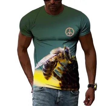 Vasaros Mados Bičių Nuotrauką T-Marškinėliai Vyrams, Atsitiktinis 3D Spausdinimo Tees Hip-Hop Asmenybės Apvalios Kaklo trumpomis Rankovėmis Viršūnes Nuotrauka